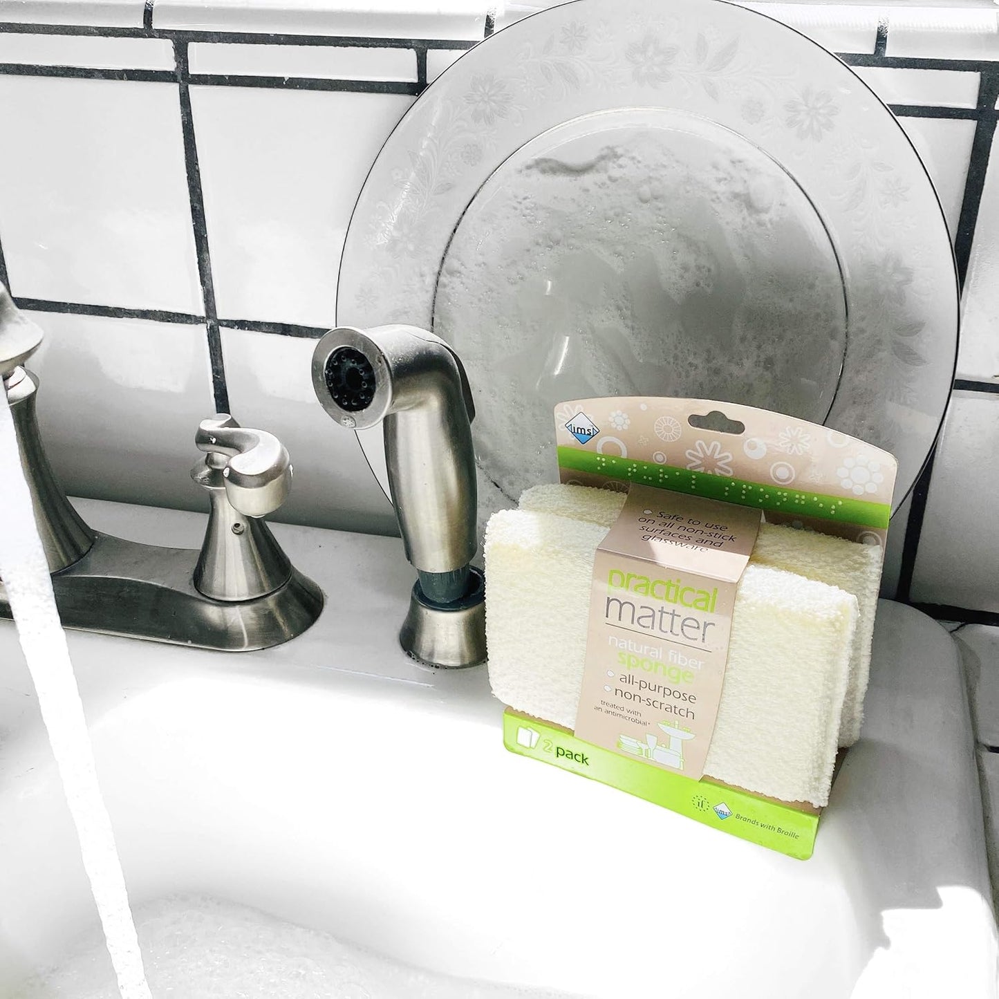 Practical Matter Kitchen Sponge, Organic Cotton Fiber All-Purpose Dish Sponges for Washing Dishes and Cleaning All Surfaces, Durable Non Scratch Scrub, 6 Count Value Pack