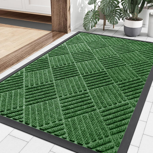 Smiry Front Door Mat Outside Entrance, Heavy Duty Outdoor Indoor Mat, Natural Rubber Doormat, Non Slip, Trap Dirt and Moisture, Easy Clean, Low Profile Patio Porch Entryway Mat, 35x23, Green