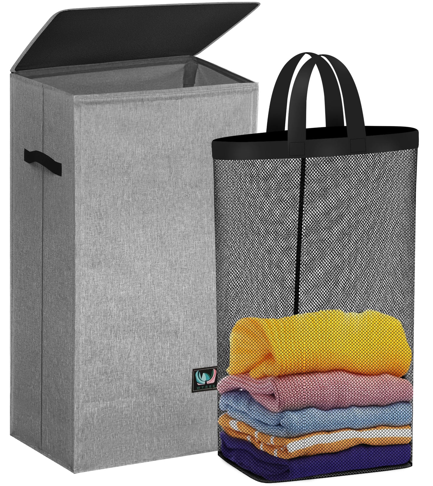 WTREE Laundry Hamper with Lid, Reinforced Sturdy Clothes Hamper with Anti-Puncture Base, Large