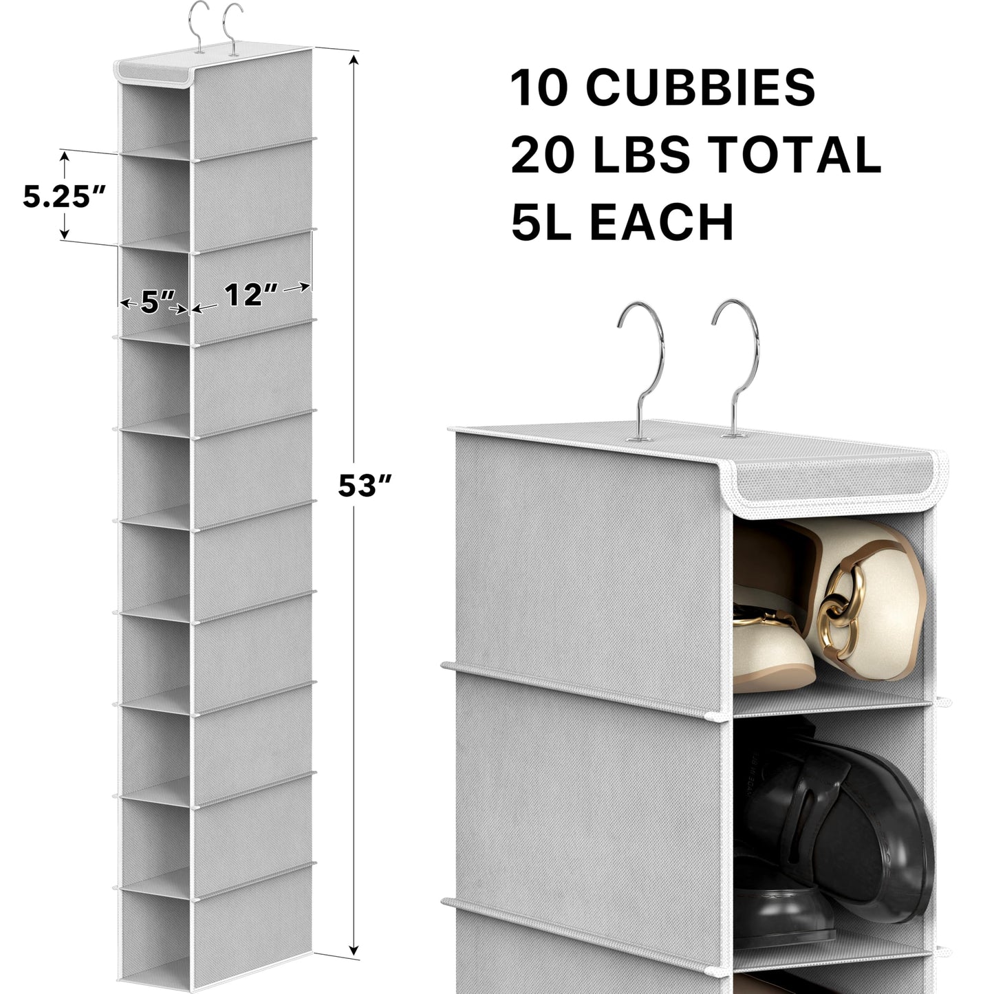 Simple Houseware 10 Shelves Closet Hanging Shoe Organizer, Gray