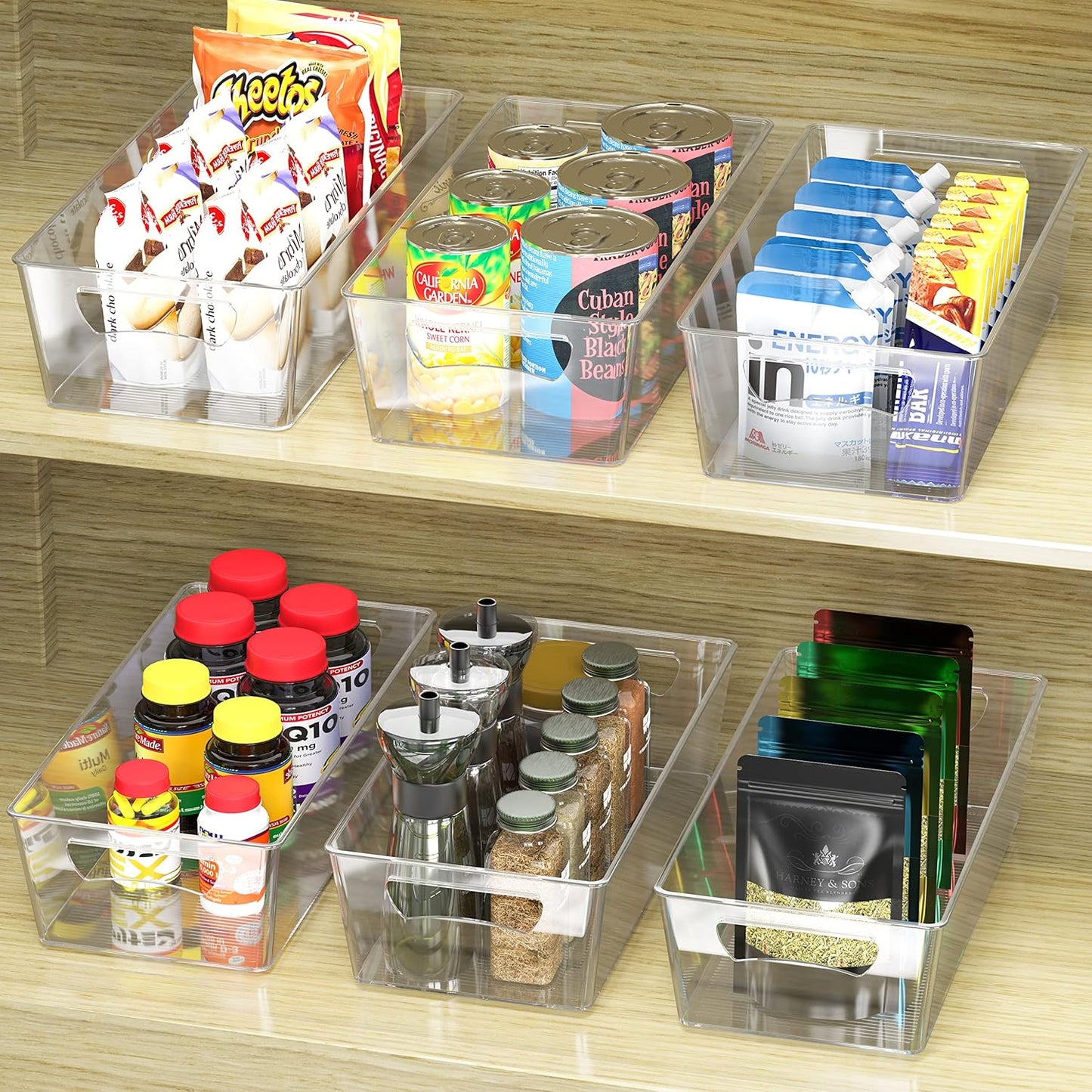 Simple Houseware 4 Pcs Pantry Clear Bin Storage Organizer, 14" x 7" x 3.75"