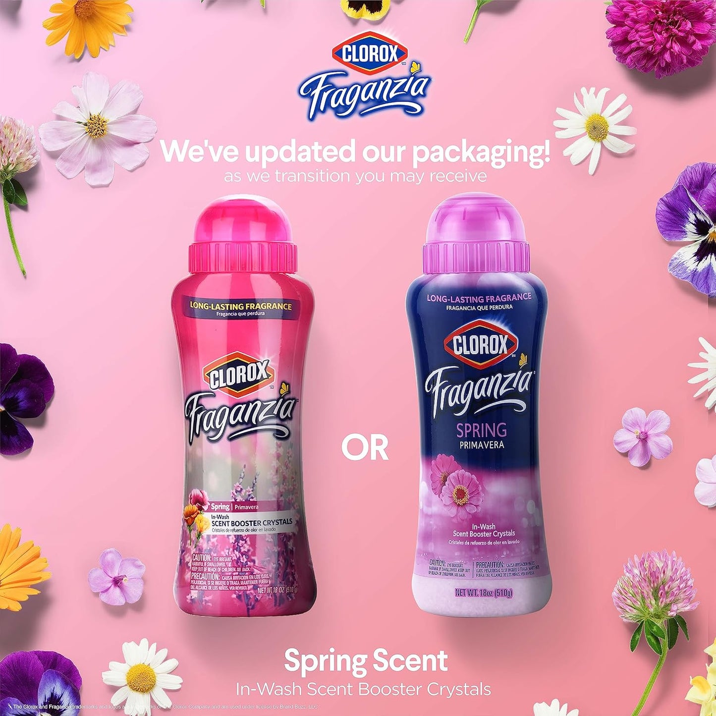 Clorox Fraganzia Laundry Scent Booster Crystals in Spring Scent - Scented In-Wash Freshener Beads for Fresh, Clean, Great Smelling Clothes and Linens, 18 Oz - 2 Pack