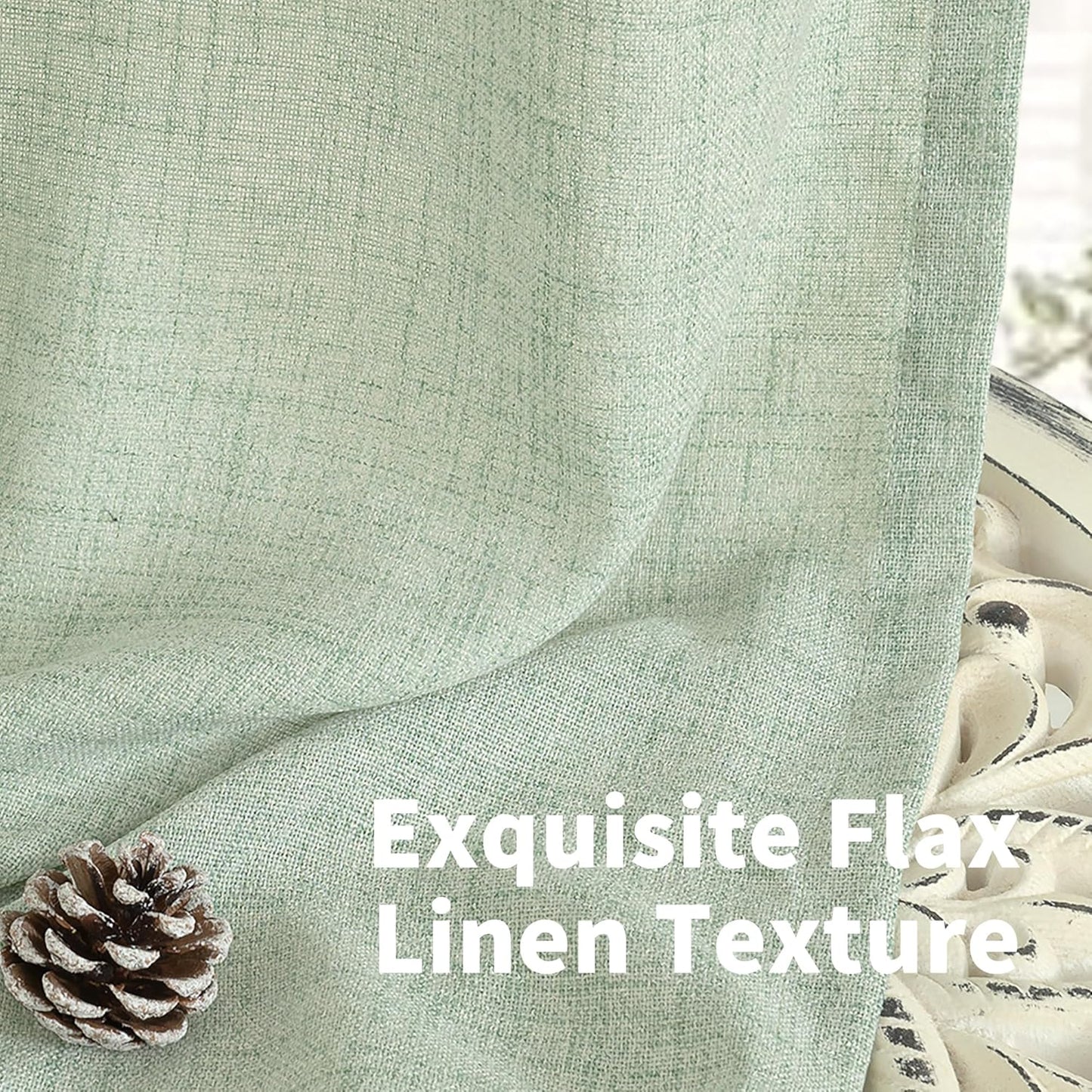 YoungsTex Sage Green Linen Curtains for Living Room 2 Panels, Semi Sheer Drapes Boho Light Filtering Window Treatments with Back Tab Rod Pocket for Office Dining Bedroom, 52 X 72 Inch