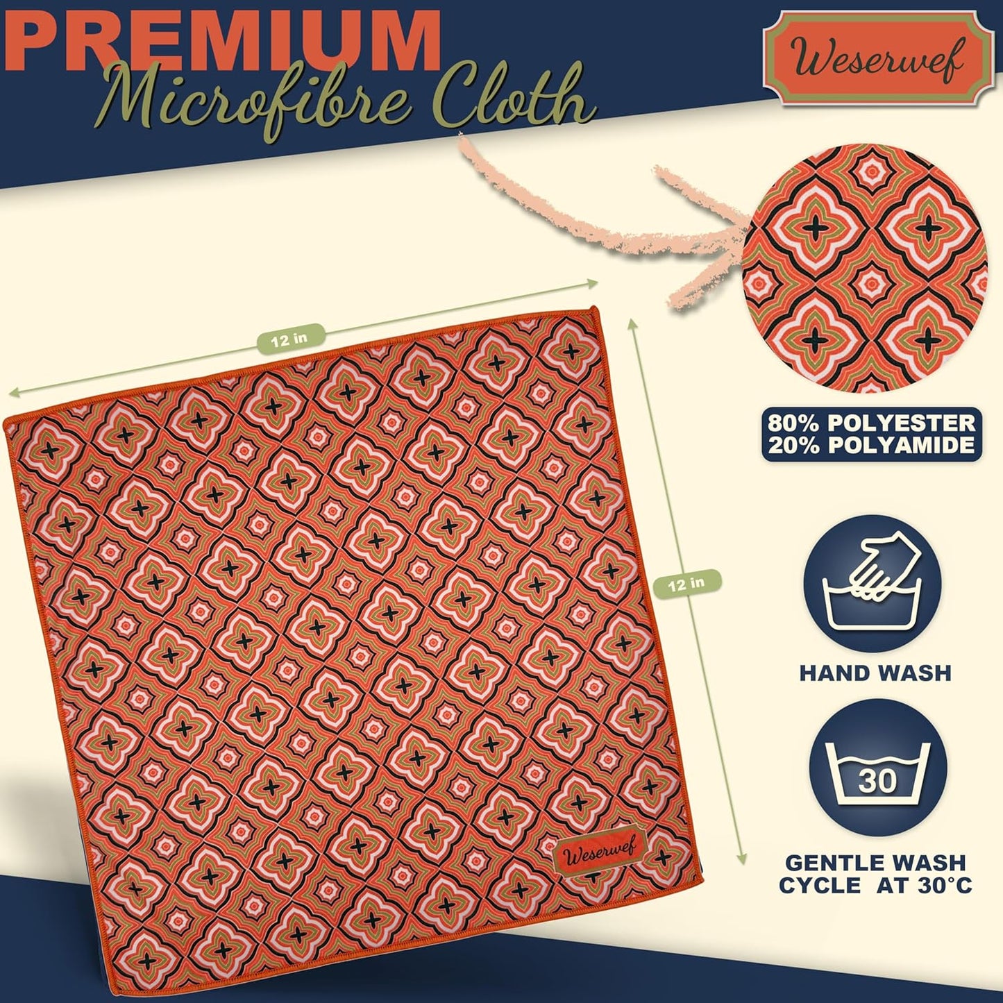 WESERWEF Design Microfiber Glasses Cleaning Cloth – Premium Cleaning Cloth for Eyeglasses, Screens, Tablets, Cameras & Lenses, 12" x 12", Ultra-Soft & Scratch-Free (rooty)