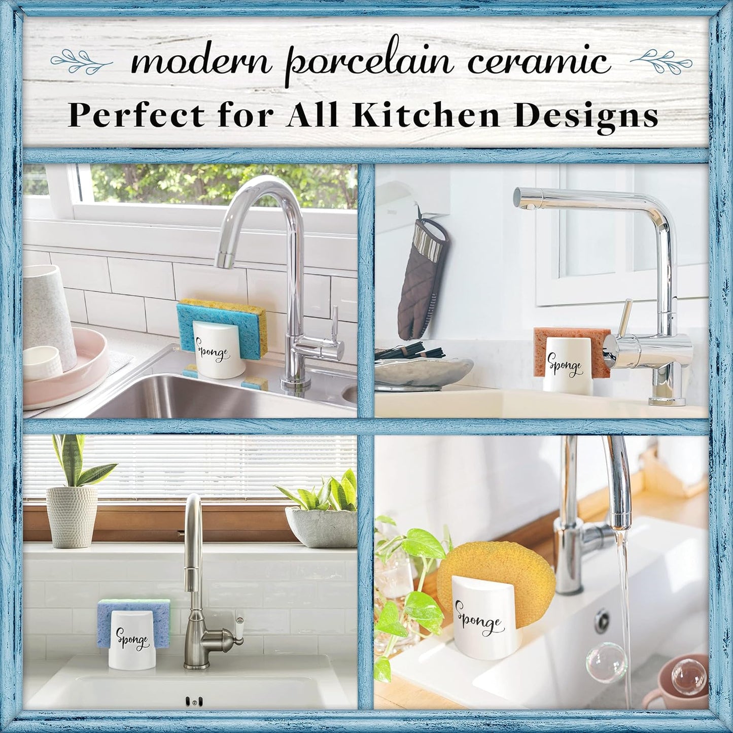 Home Acre Designs Sponge Holder for Kitchen Sink - Rustic Farmhouse Home & Kitchen Decor - White Ceramic