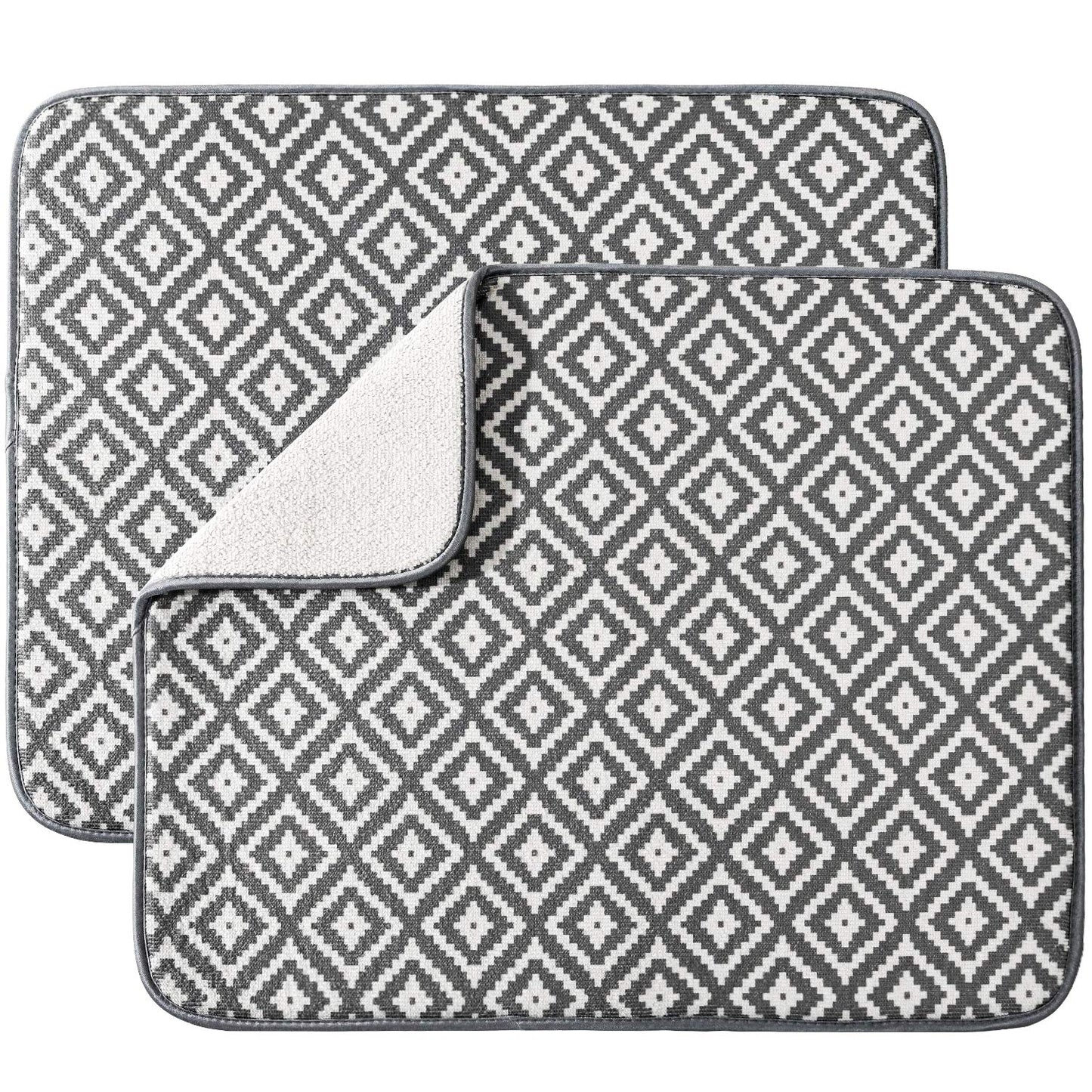 SUBEKYU Dish Drying Mat for Kitchen 2 Pack, Ultra Absorbent Microfiber Dishes Drainer Mats, 19.2 by