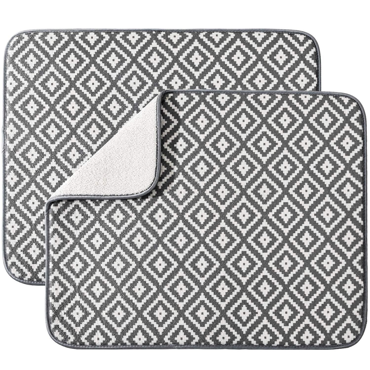 SUBEKYU Dish Drying Mat for Kitchen 2 Pack, Ultra Absorbent Microfiber Dishes Drainer Mats, 19.2 by