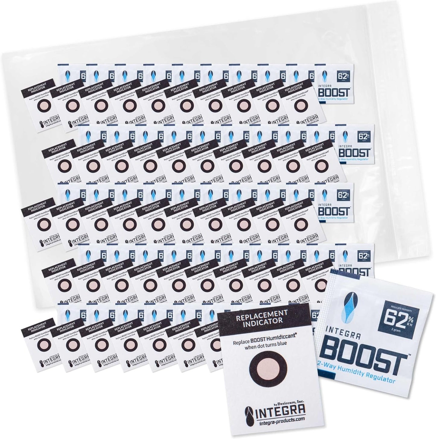 Integra Boost 2-Way Humidity Control Pack ??Patented Technology for Humidity Control ??Preserve Flavor & Maintain 62% RH ??Moisture Absorber for Herbs, Spices & More ??2 Gram (Pack of 50)