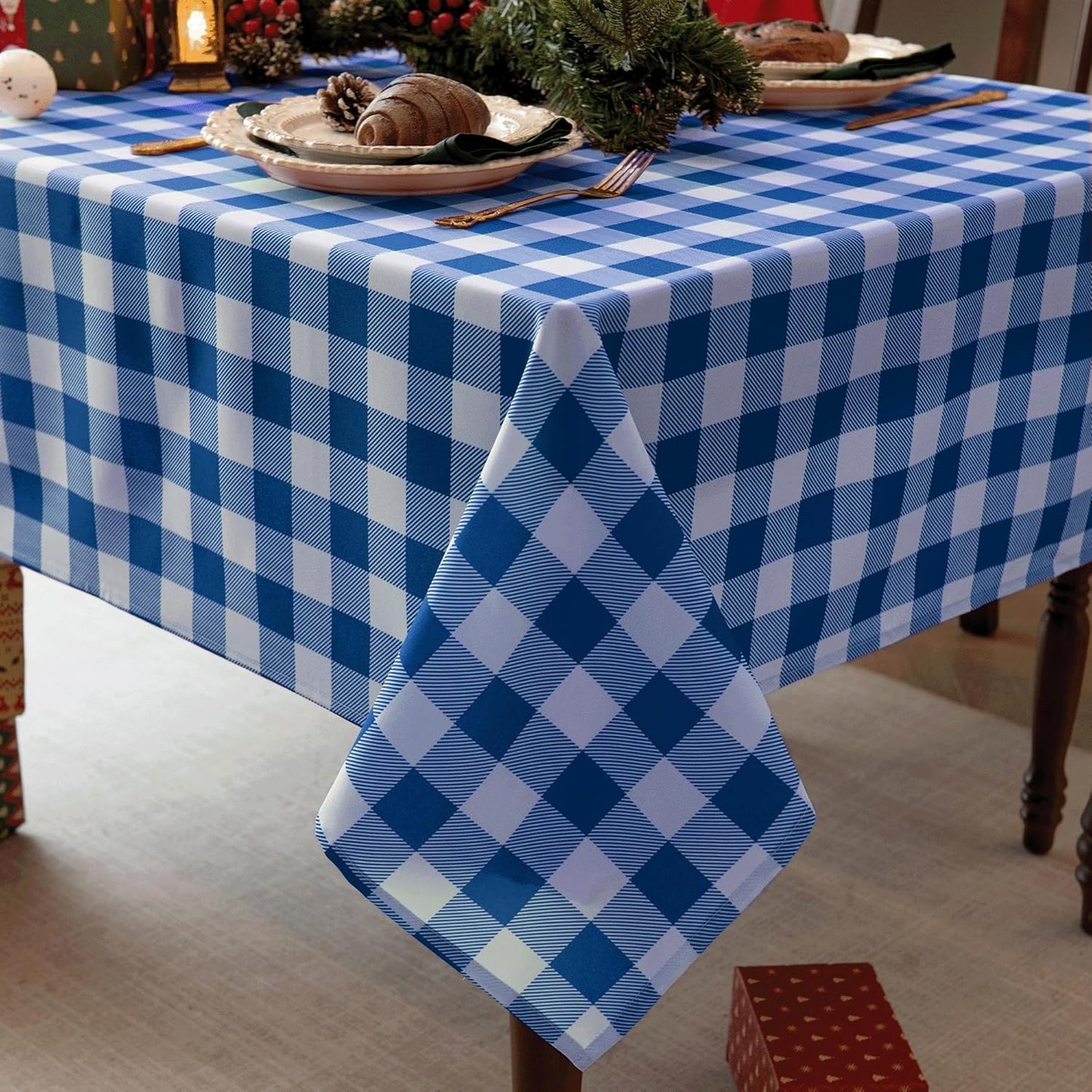 Waterproof Checkered Tablecloth Fabric - Rectangle 58x84 Inch Classic Gingham Buffalo Plaid Table Cloth for Indoor/Outdoor Use - Washable Table Cover for Kitchen, BBQs, and Parties