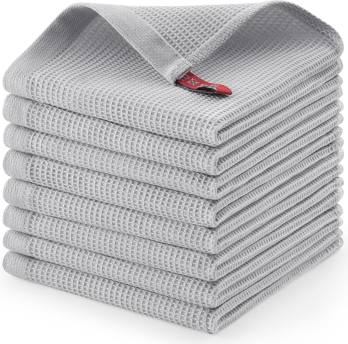 Homaxy 100% Cotton Waffle Weave Dish Cloths - 8 Pack Soft and Absorbent Dish Towels - 12 x 12 Inches Quick Dry Dish Rags - Light Grey