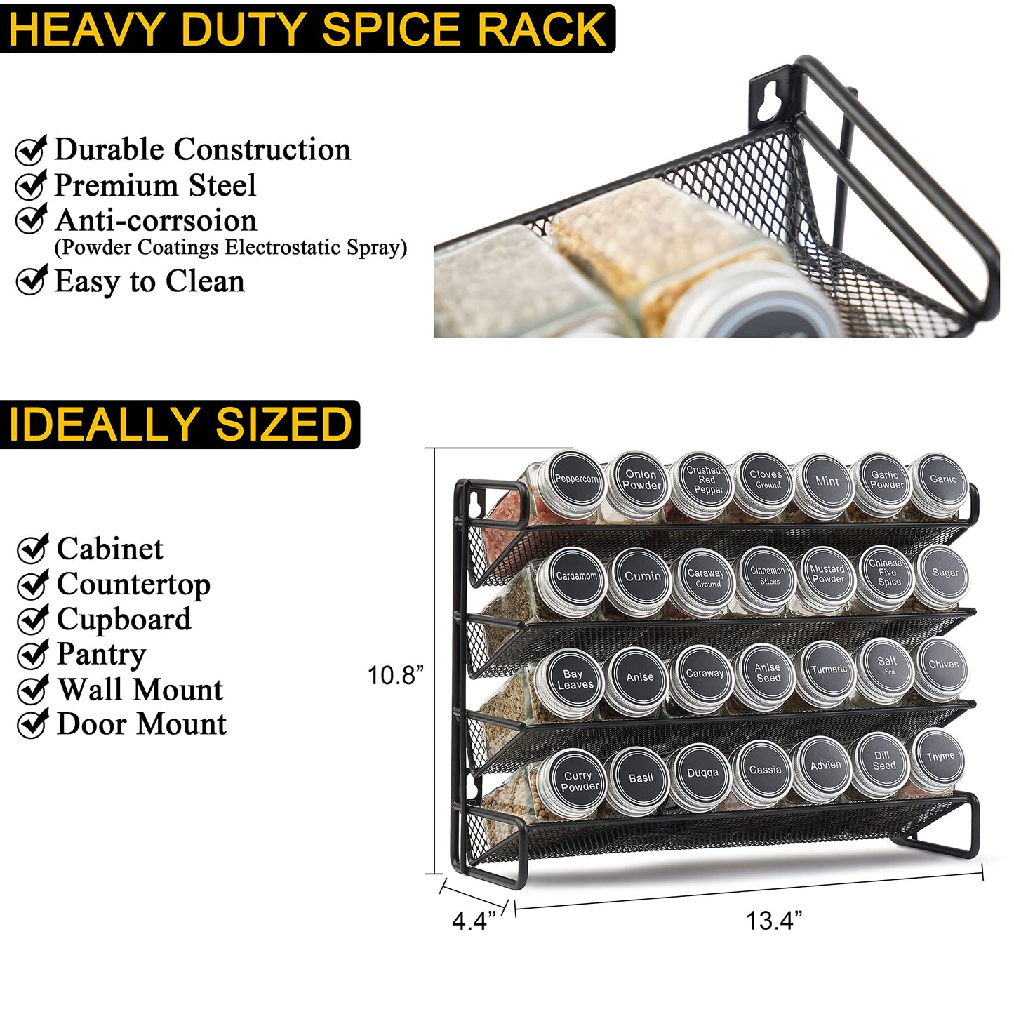 SpaceAid Spice Rack Organizer with 28 Spice Jars, 386 Spice Labels, Chalk Marker and Funnel Set for