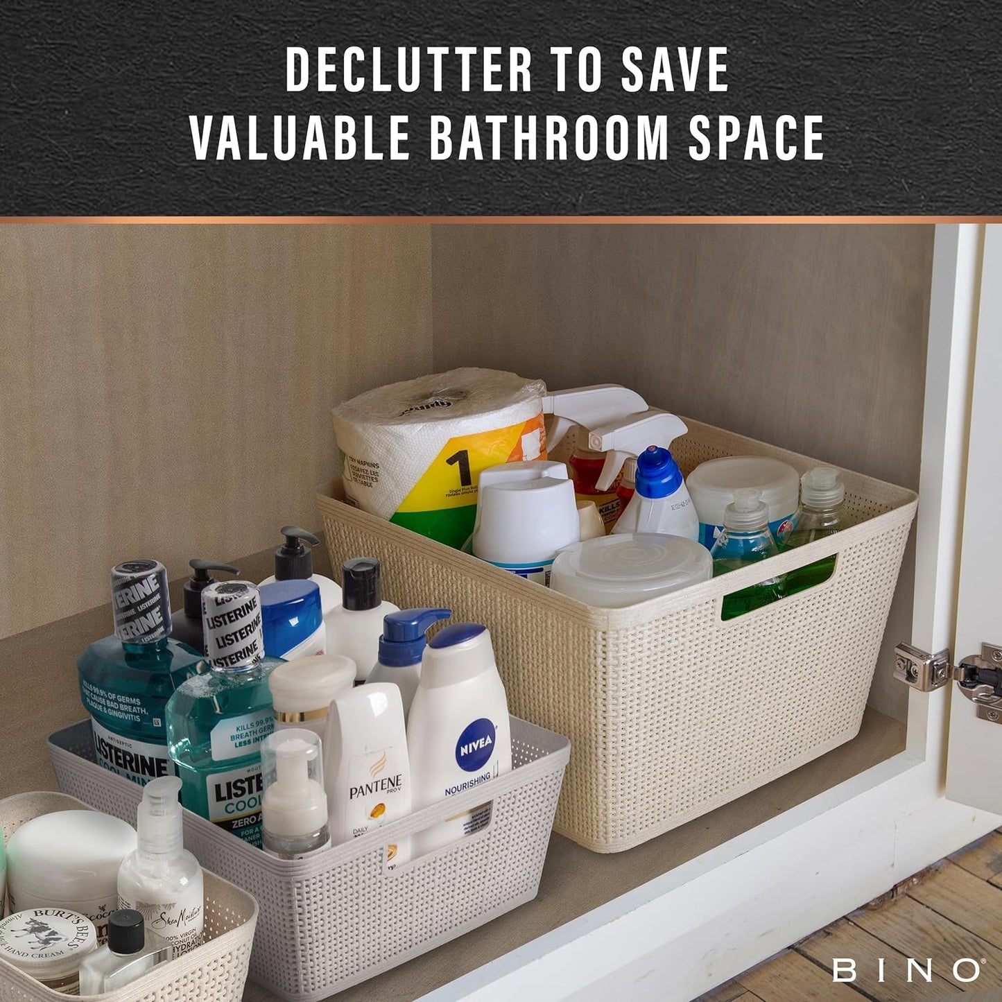 BINO | Woven Plastic Basket | XS (Natural), 5-Pack | THE JUTE COLLECTION | Home Organization, Space - Saving Storage, Stylish Design | Jute Basket | Plastic Storage Basket