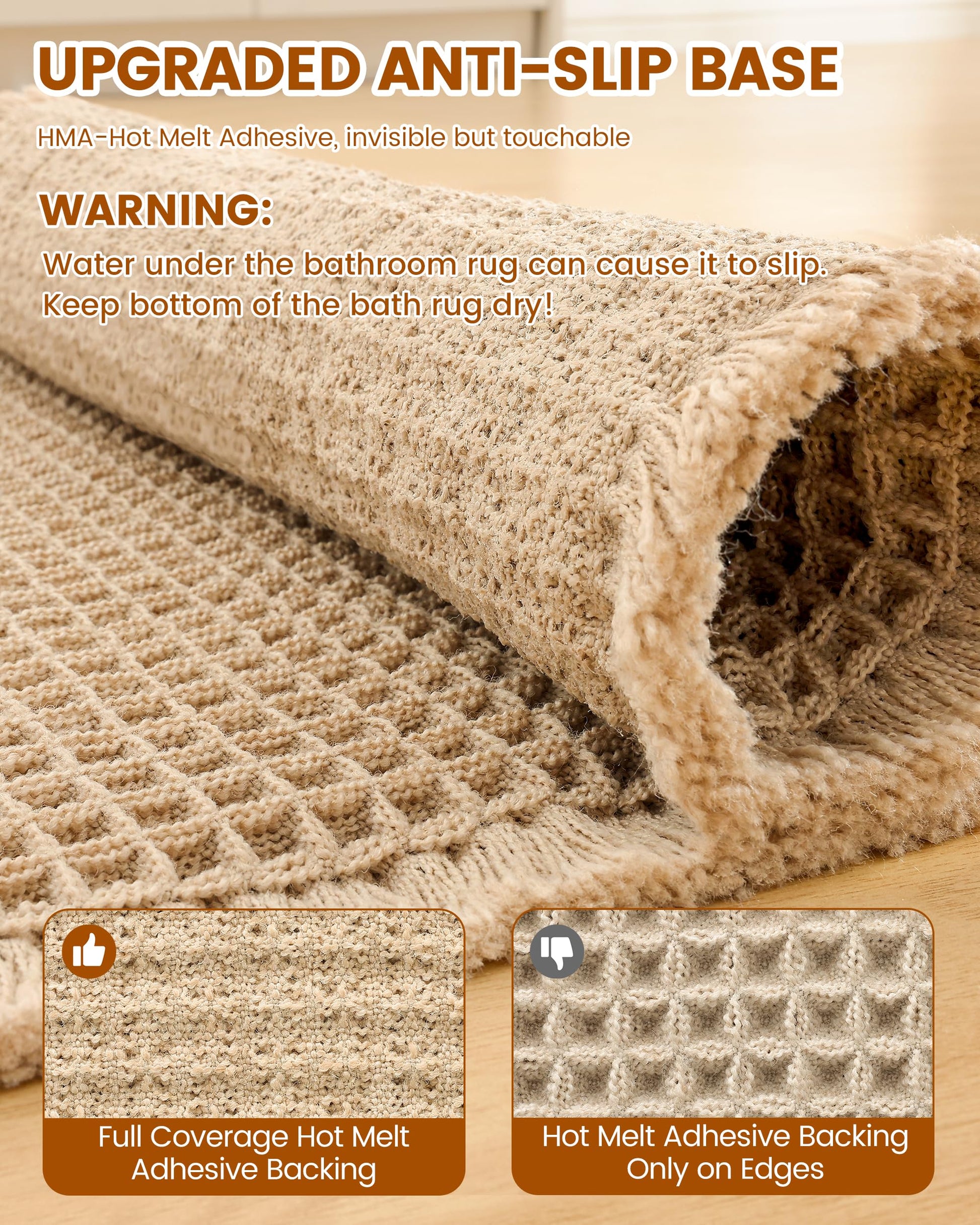 Smiry Waffle Bath Mat 30X20, Extra Soft Absorbent Bathroom Rugs, Brown