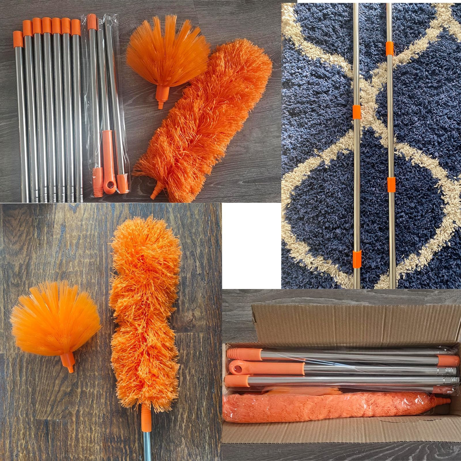 20 Feet High Reach Duster Kit with 2-14 ft Extension Pole, Cobweb & Corner Brush Cleaning Duster