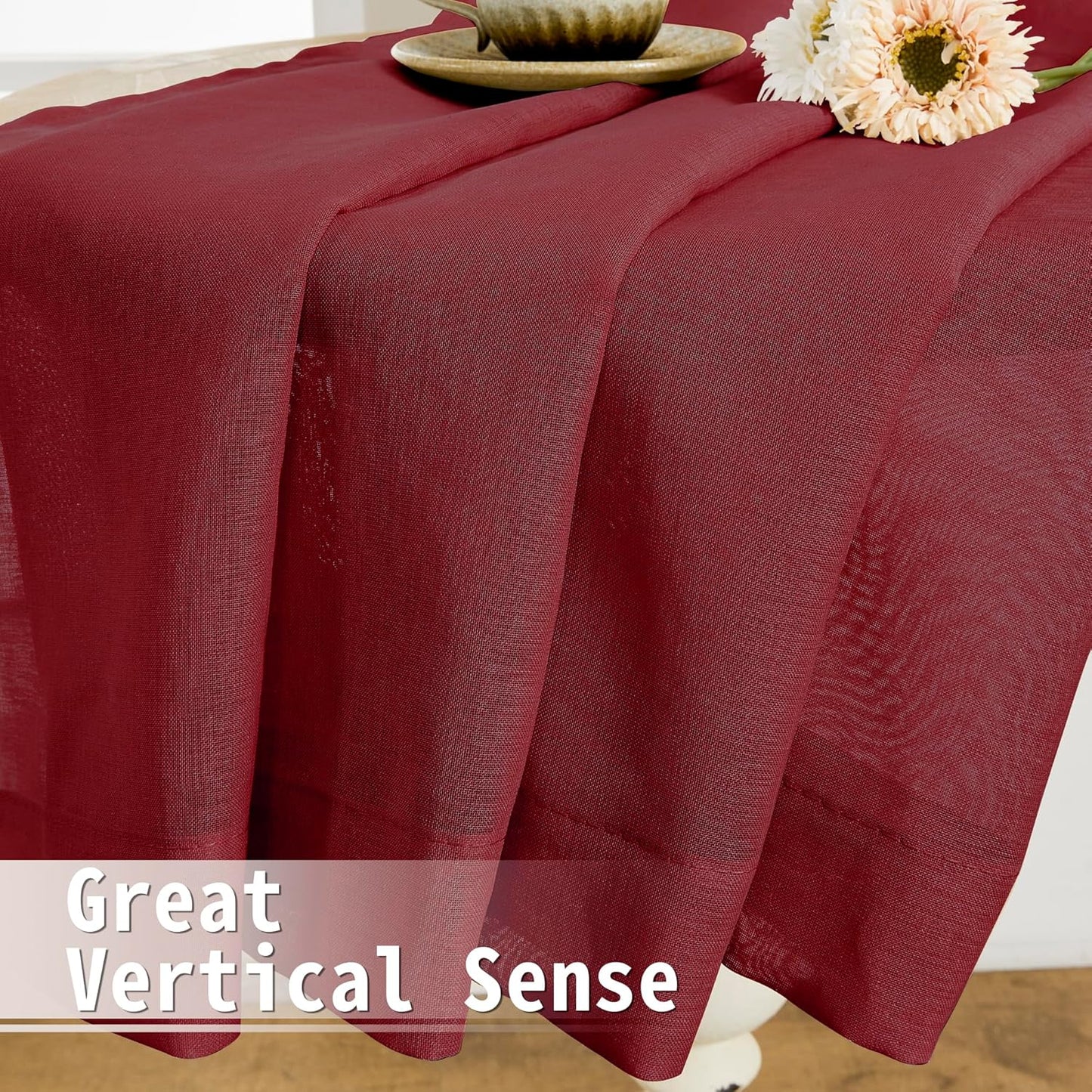 Tollpiz Sheer Door Curtains Closet Linen Textured Curtains Sheer Doorway Light Filtering Voile Rod French Door Pocket Curtain Patio Glass Door, 25 x 72 inches Long, Burgundy Red, Set of 1 Panel