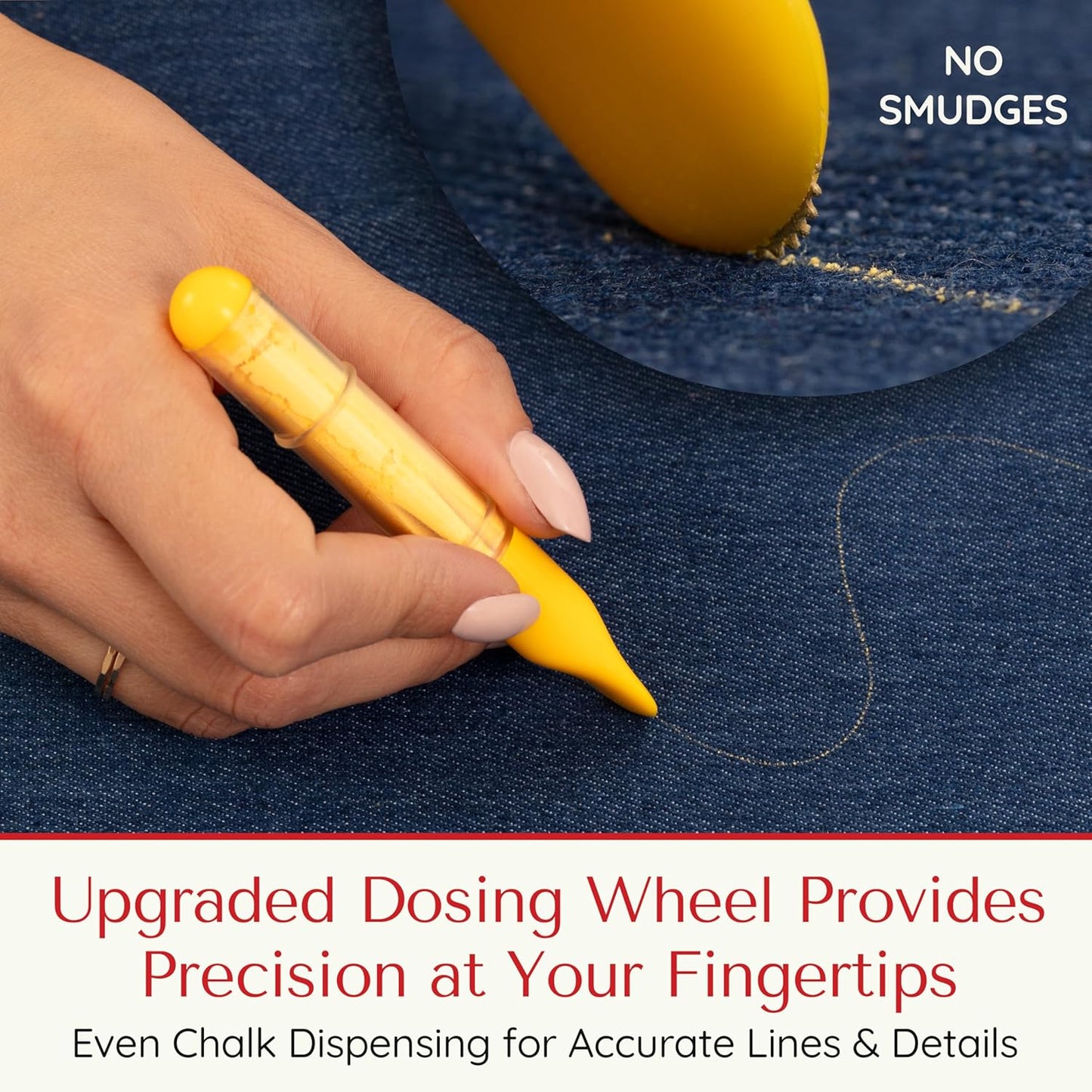 Fabric Markers for Sewing ??Ergonomic Tailors Chalk Pen with Improved Dosing Wheel for Sharp Lines - Washable Sewing Chalk Marking Pens that are Compatible with Most Fabrics - Yellow 1 Pack
