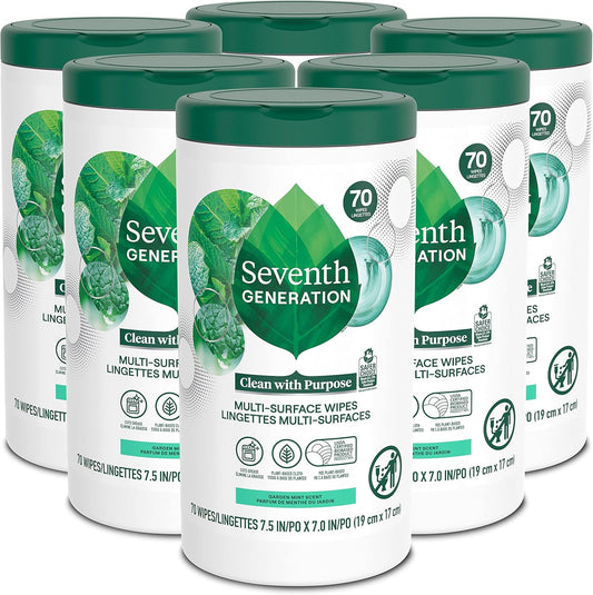 Seventh Generation Multi-Surface Wipes, Garden Mint scent, 70 ct, Pack of 6