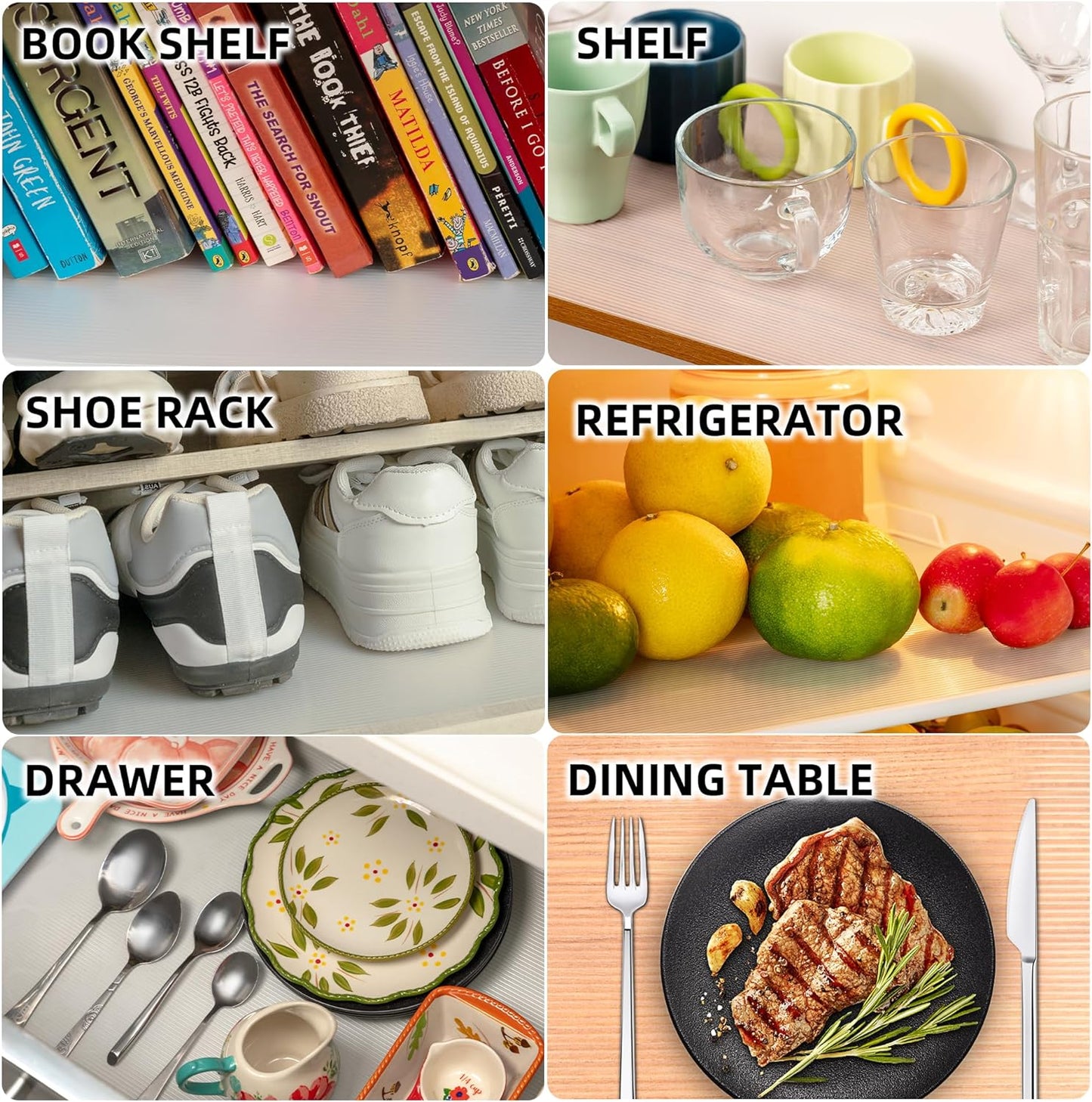 Shelf Liner Non Slip,Non Adhesive Cabinet Liner,Waterproof Drawer Liner,Food-Grade EVA Material for Kitchen Cabinets,Drawers,Refrigerators-Odorless & Easy to Cut-20 x 240 inches x 2 Rolls,Thickened