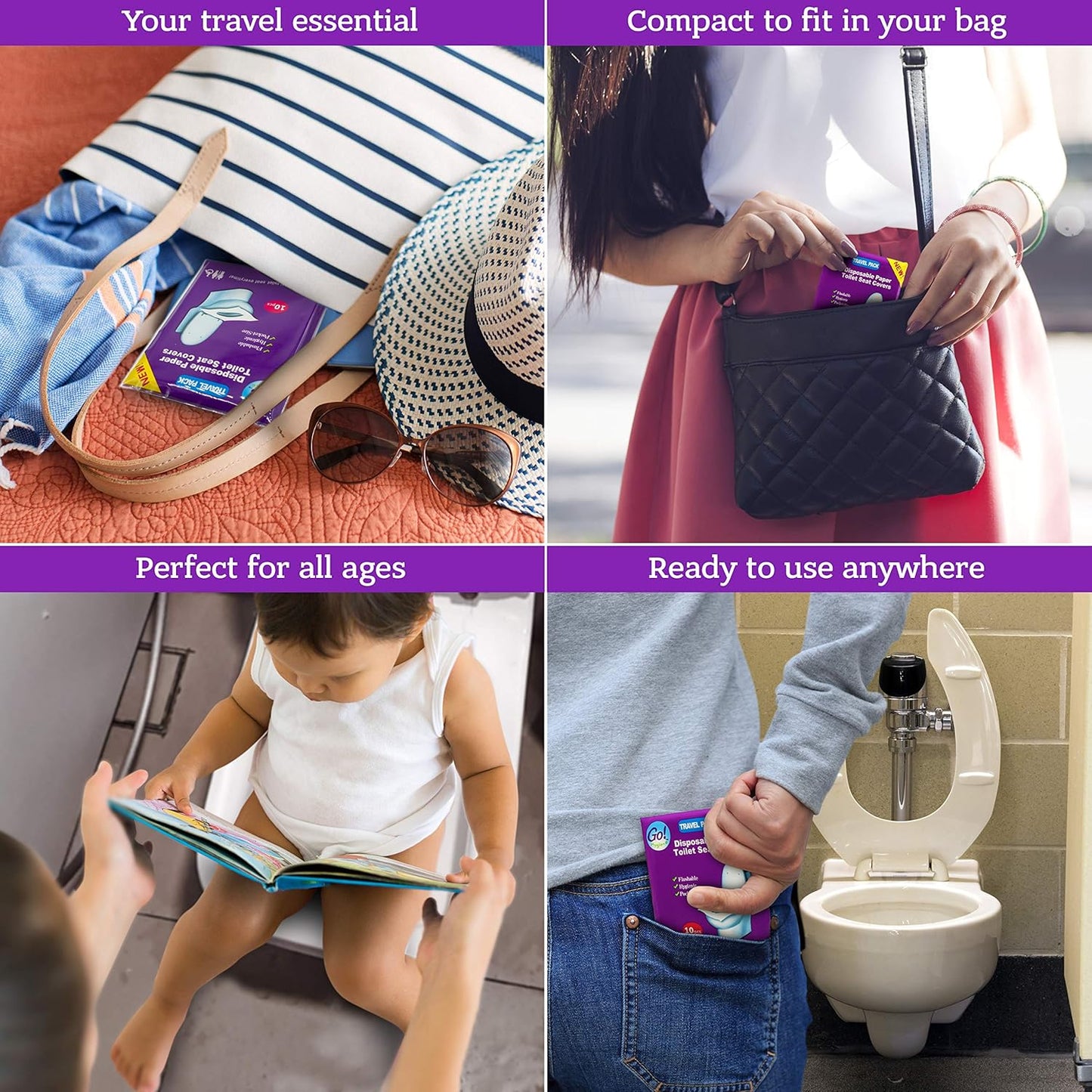 XL Travel Pack of 4 Packs (40-Count) + 1 Free Pack (10-Count) ! - Disposable Toilet Seat Covers - New!