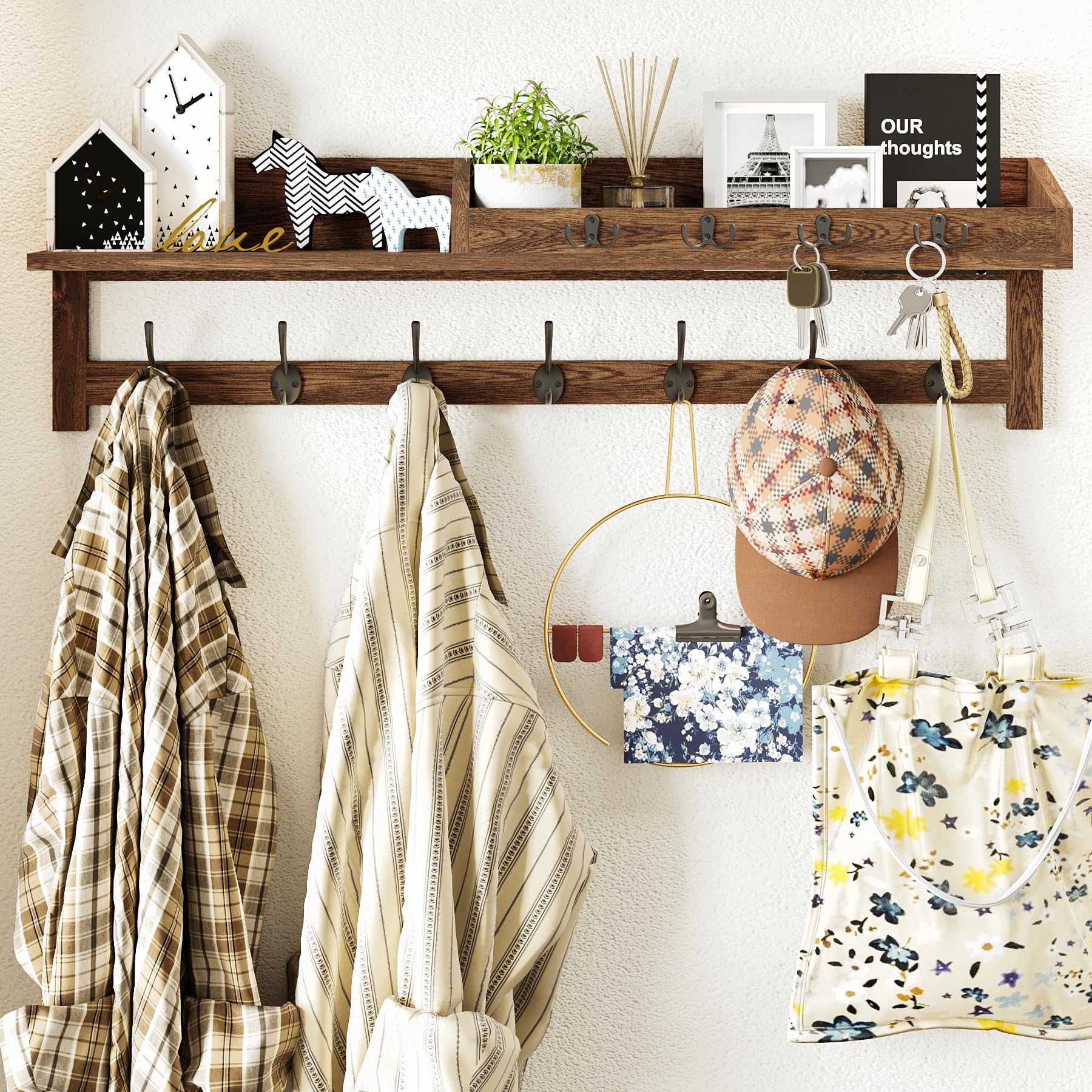 AMBIRD Coat Rack Wall Mount, 35 inch Large Wall Hooks with Shelf, Entryway Shelf with 7 Dual Coat