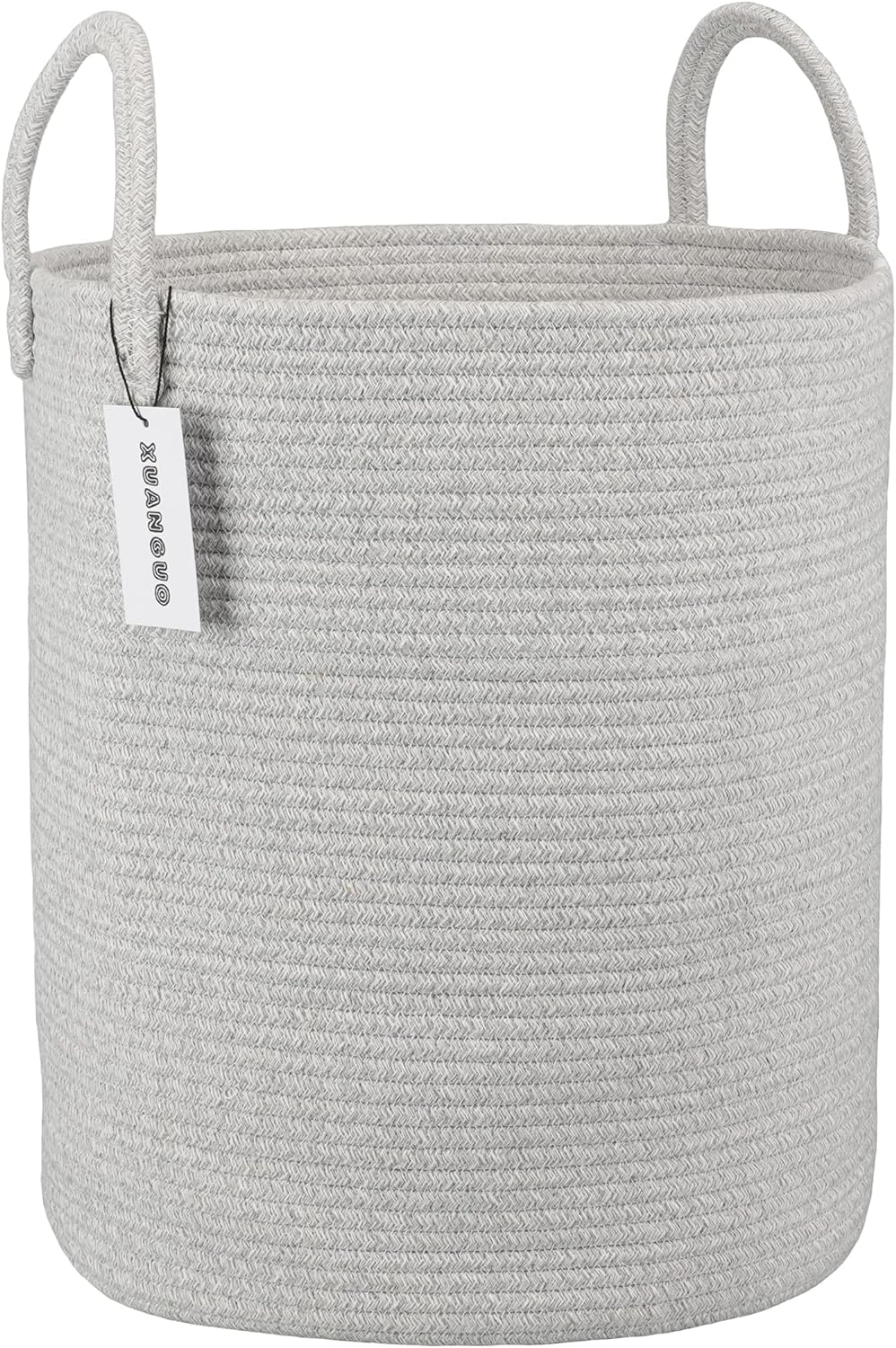 Cotton Rope Laundry Basket Hamper for Clothes Woven Storage Basket for Living Room Bedroom Boho Tall Rope Baskets for Blanket Toys Pillow Towels Baby Nursery Hamper Bin Large light grey