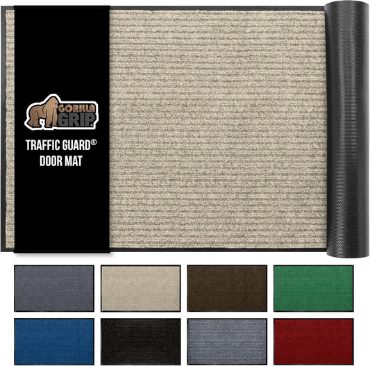 GORILLA GRIP Traffic Guard Door Mat, 60x36, Heavy Duty Welcome Mats, Commercial Office Space Doormat, Waterproof, Fade Resistant, Strong Rubber Backing, Low Profile, Shoe and Boot Scraper, Beige