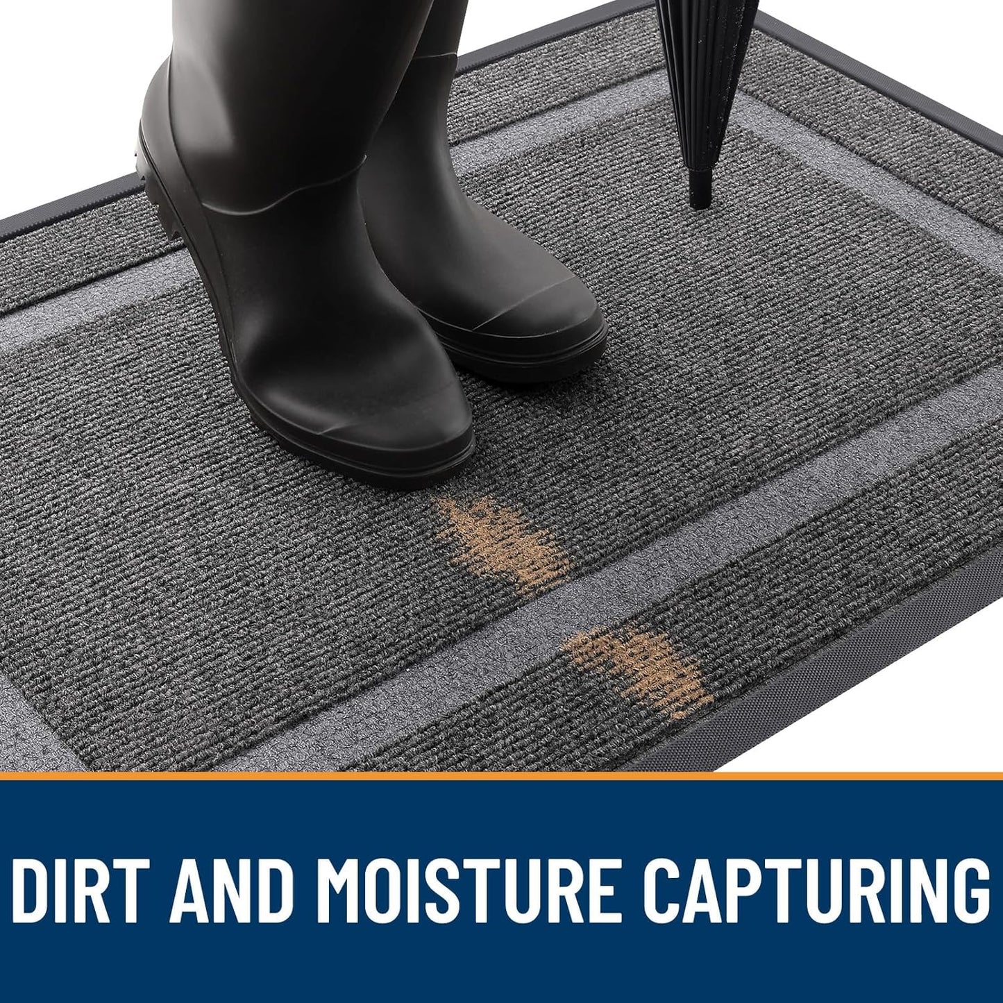 OLANLY Front Door Mat Indoor Outdoor Entrance, Waterproof All-Season, All-Weather Doormat, Sturdy Natural Rubber, Fade Resistant, Low Profile, Easy Clean Patio Porch Entryway Mat, 71x47, Dark Grey