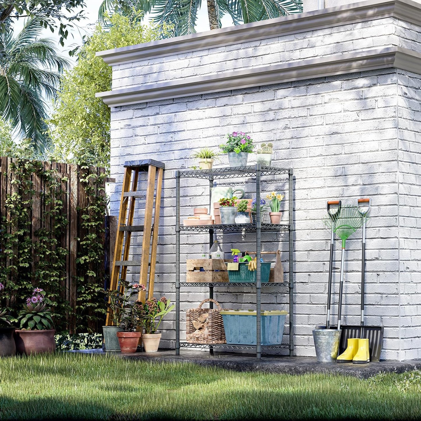 IZEUK Storage Shelves Outdoor Wire Shelving Unit Metal Rack 4 Tier, 17.7" D x 35.43" W x 59" H, Grey