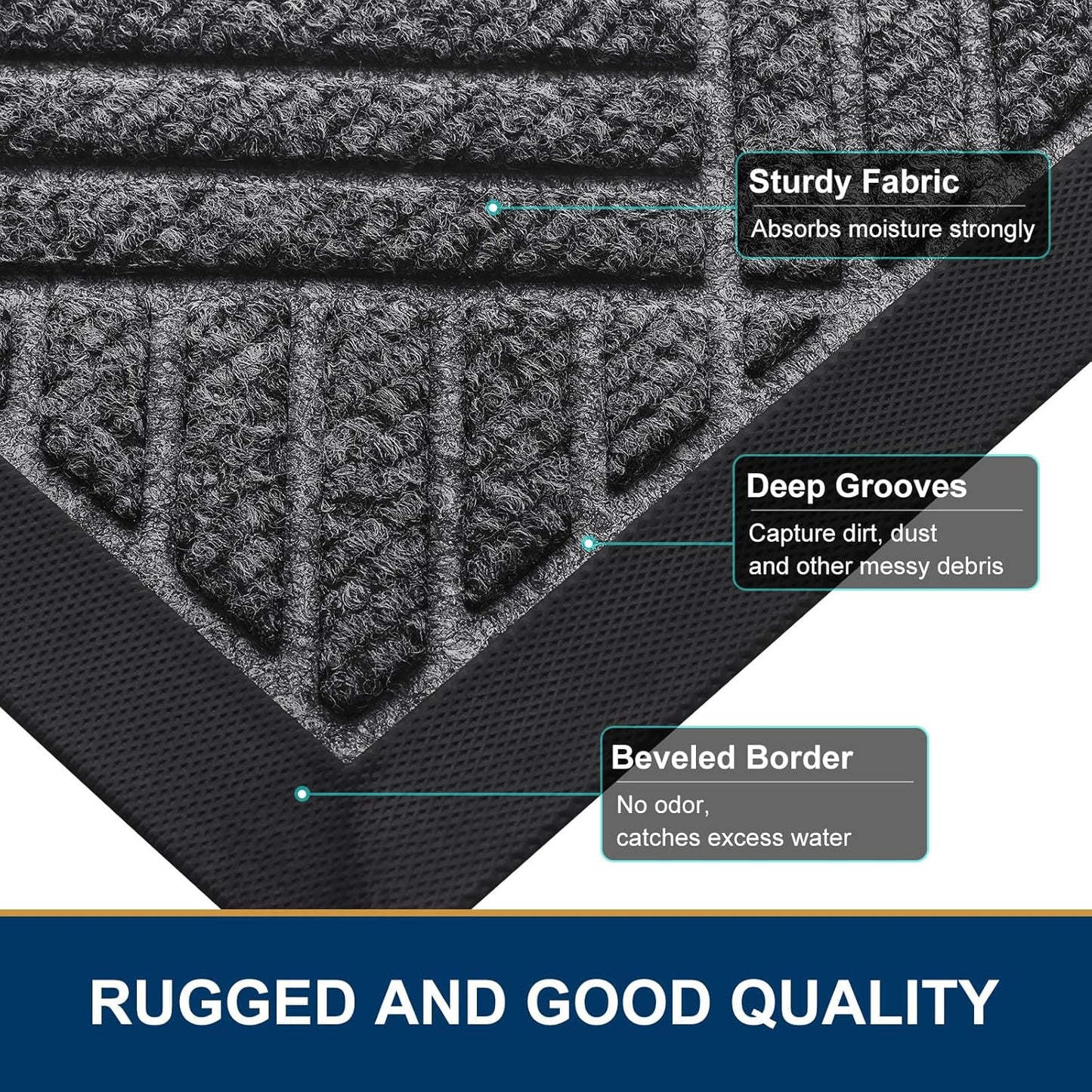 Smiry Front Door Mat Outside Entrance, Heavy Duty Outdoor Indoor Natural Rubber Doormat, Non Slip, Trap Dirt and Moisture, Easy Clean, Low Profile Patio Porch Entryway Mat, 35x23, Light Grey