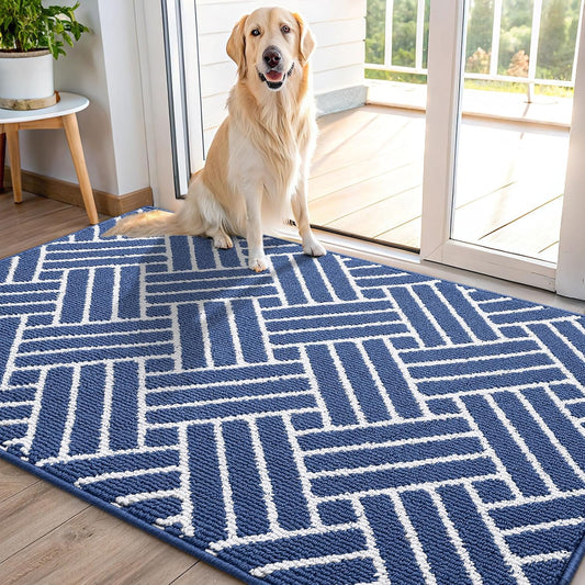 OLANLY Indoor Door Mat, 48x32 Inch, Dirt Resistant and Absorbent, Non-Slip Rubber Backing Floor Mats, Easy Clean Low-Profile Doormat for Entryway, Front Door, and Inside Entrance, Navy