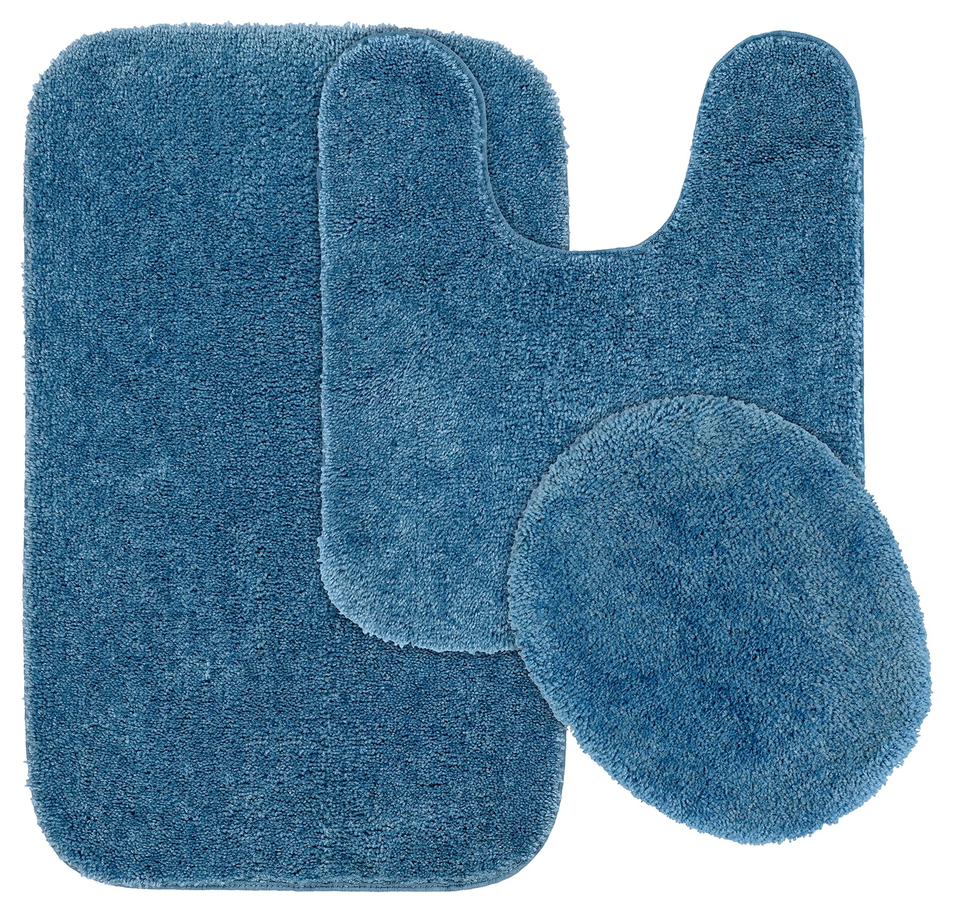 Garland Rug Traditional Nylon Washable Basin Blue 3 Piece Set - Lid, Contour, Bath Rug - Soft