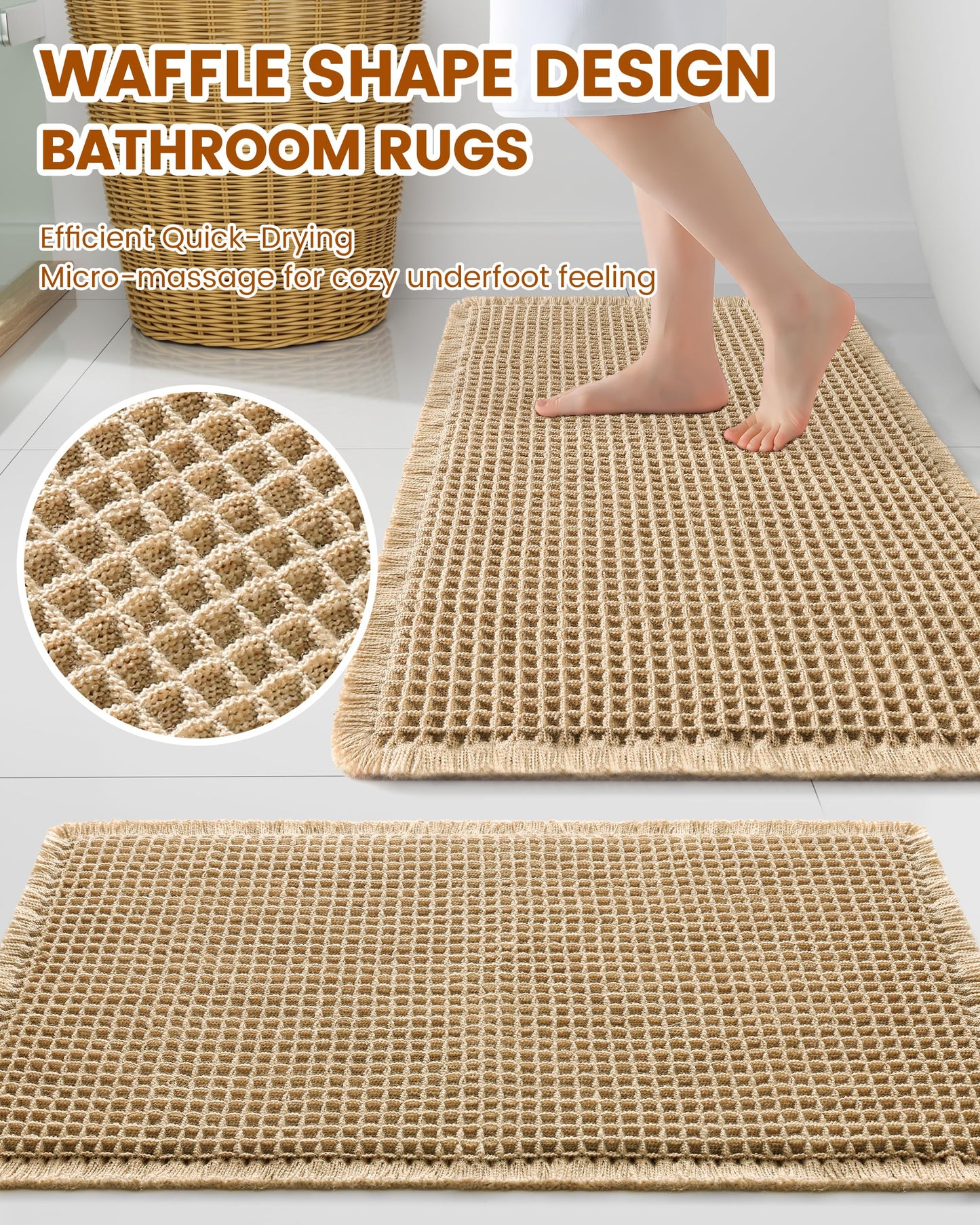 Smiry Waffle Bath Mat 30X20, Extra Soft Absorbent Bathroom Rugs, Brown