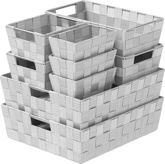Baskets For Organizing Set Of 9 Grey - Storage Baskets For Shelves - Perfect Closet Organizer Bins, Bathroom Basket, and Pantry Basket - Small Storage Bins For Shelves - Bin For Organization