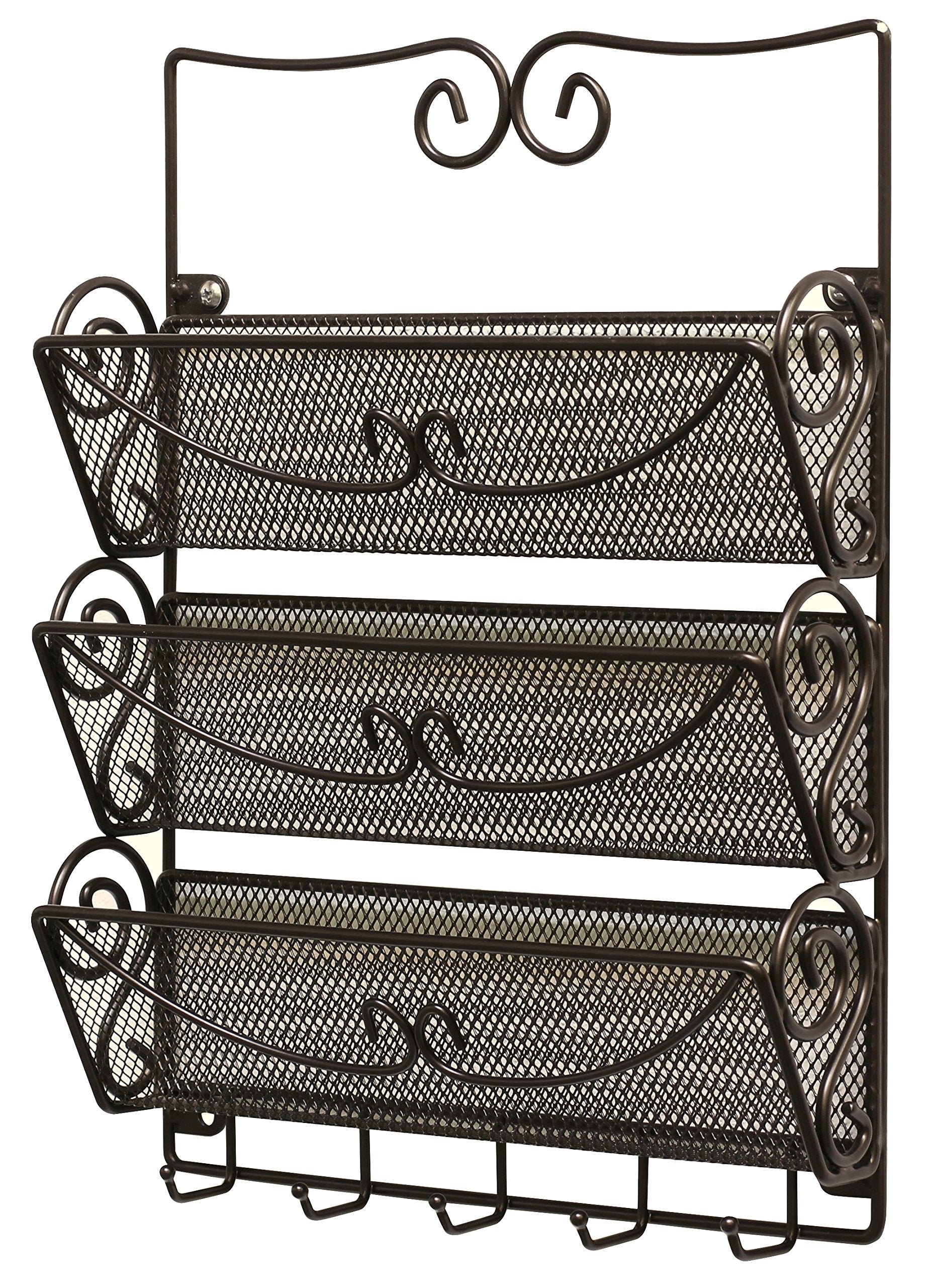 Deco Brothers Wall Mail Organizer with 5 Key Holder, 3 Tier, Bronze