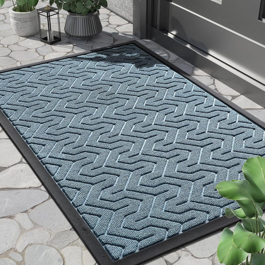 Yimobra Large Door Mat Outside Entrance 36x24, Waterproof Heavy Duty Outdoor Mats for Front Door, Non Slip Rubber Entry Mat for Garage Patio, Easy Clean, Mix Blue