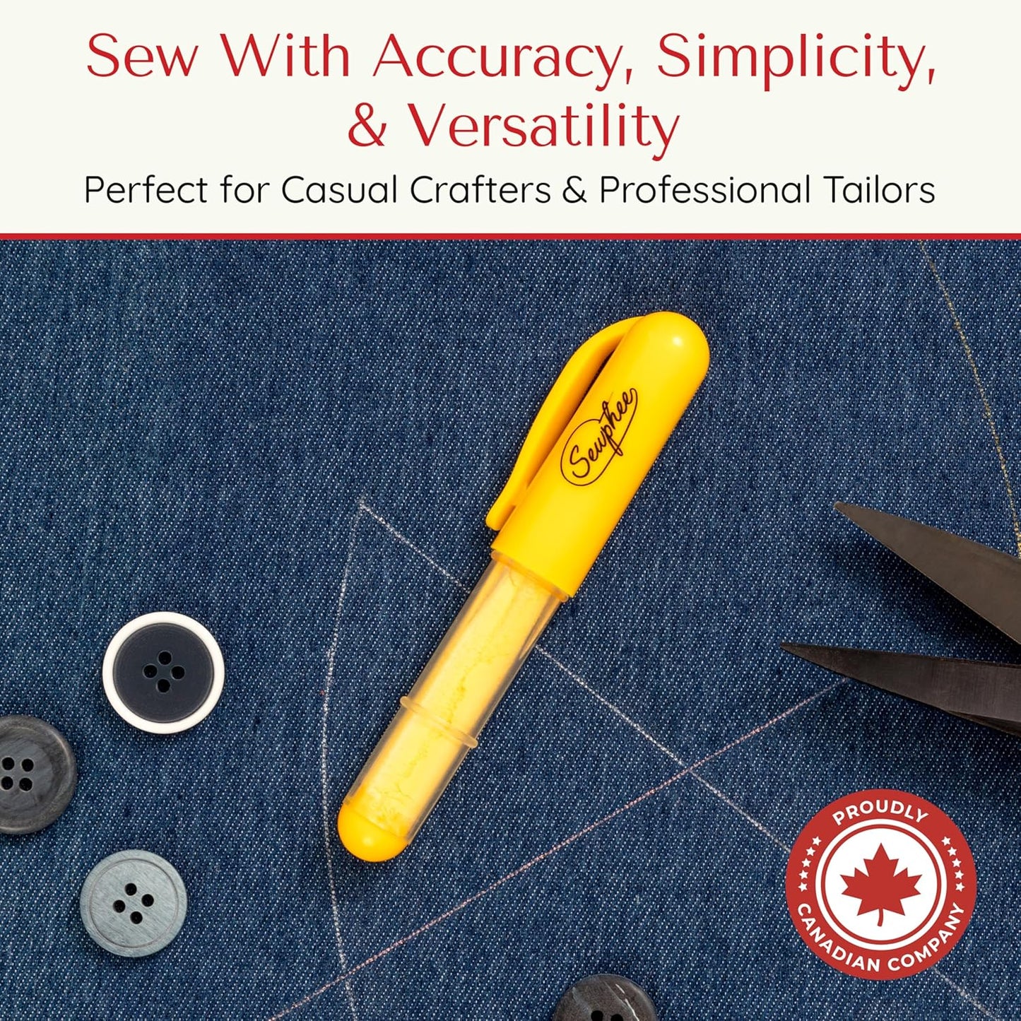 Fabric Markers for Sewing ??Ergonomic Tailors Chalk Pen with Improved Dosing Wheel for Sharp Lines - Washable Sewing Chalk Marking Pens that are Compatible with Most Fabrics - Yellow 1 Pack