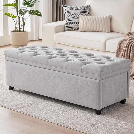 50" Storage Ottoman Bench, Tufted Ottoman with Storage for Living Room, Large End of Bed Ottomans