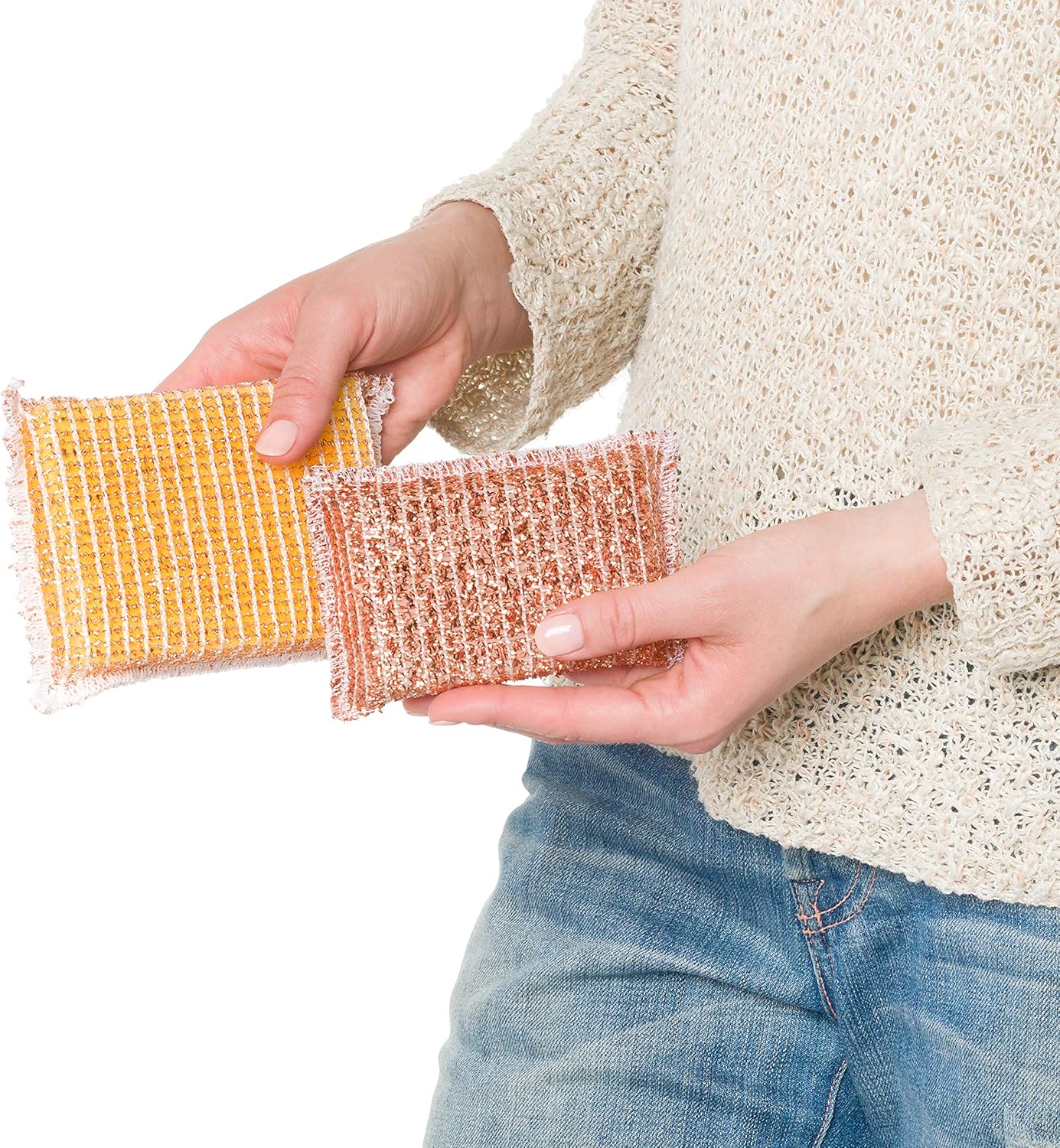 Redecker Copper Sponge, Set of 10, Includes 5 Large and 5 Medium Copper Fiber Sponges, Durable Non-Abrasive Scrubber, Cleans Stainless Steel Appliances, Pots and Pans, Auto Parts, Machine Washable