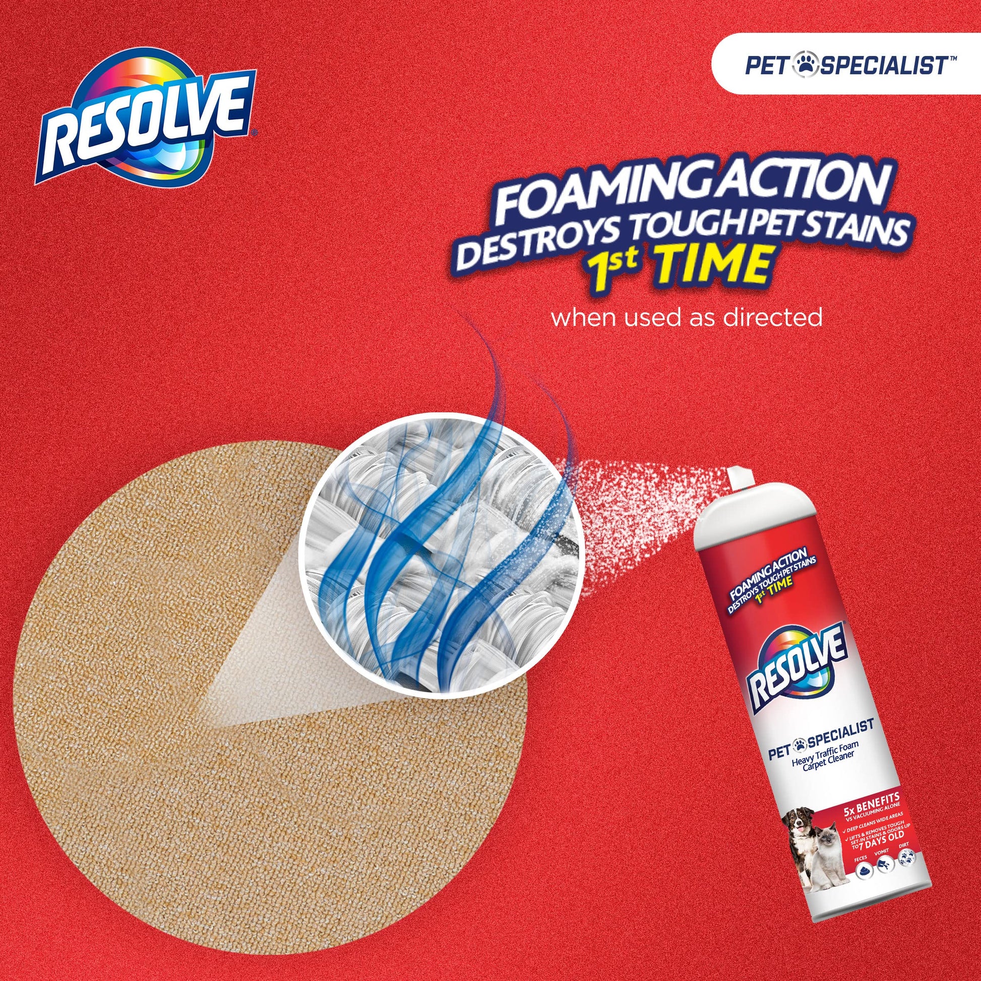 Resolve Pet Specialist Heavy Traffic Foam Carpet Cleaner, Pet Stain & Odor Remover, 22 oz Cans, 2